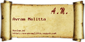 Avram Melitta névjegykártya
